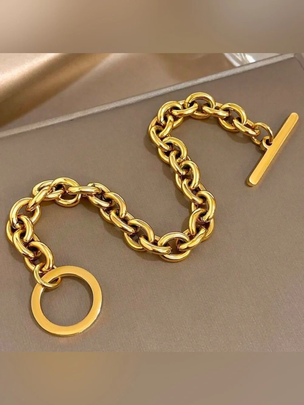 Gold Plated Toggle Chain Bracelet Stainless Steel Tarnish Resistant